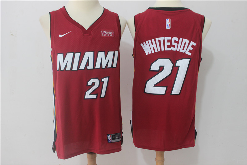 Men Miami Heat 21 Whiteside Red Game Nike NBA Jerseys